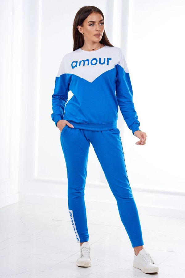 Športová tepláková súprava s nápisom Amour kráľovská modrá
