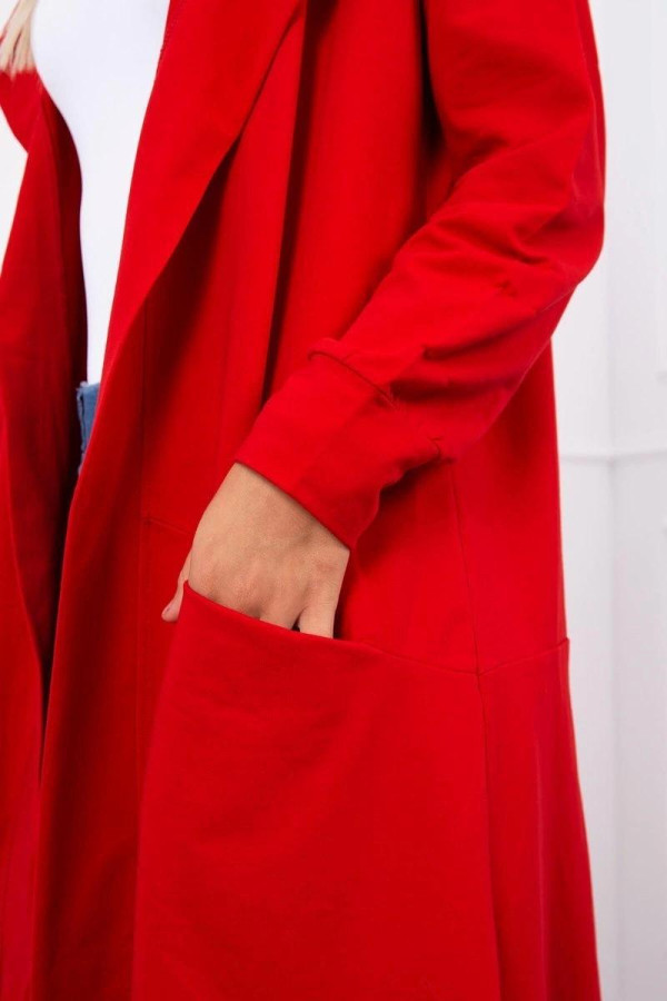 Kardigán s potlačou na kapucni aj na chrbte model 0044 červený