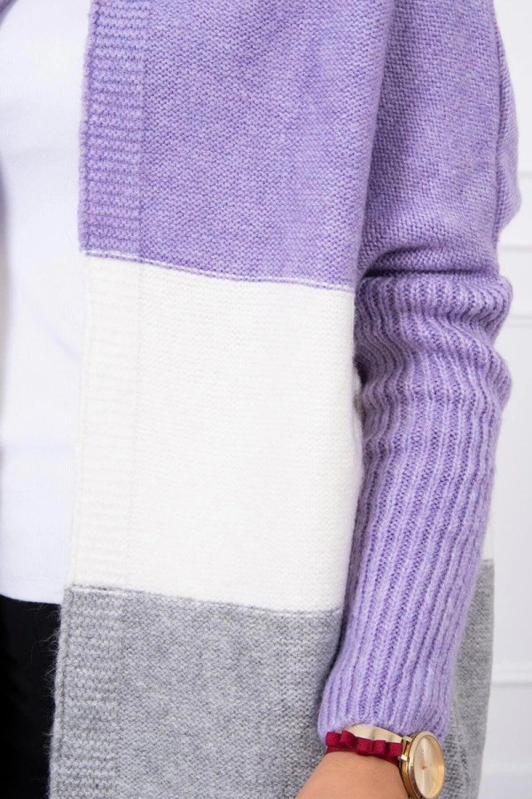 Trojfarebný sveter s kapucňou a s netopierími rukávmi farba lila+ecru+šedá