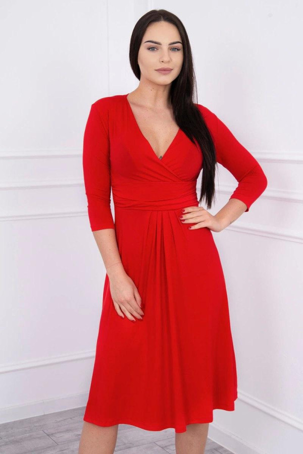 Voľné šaty s preväzom pod hrudníkom model 8314 červené