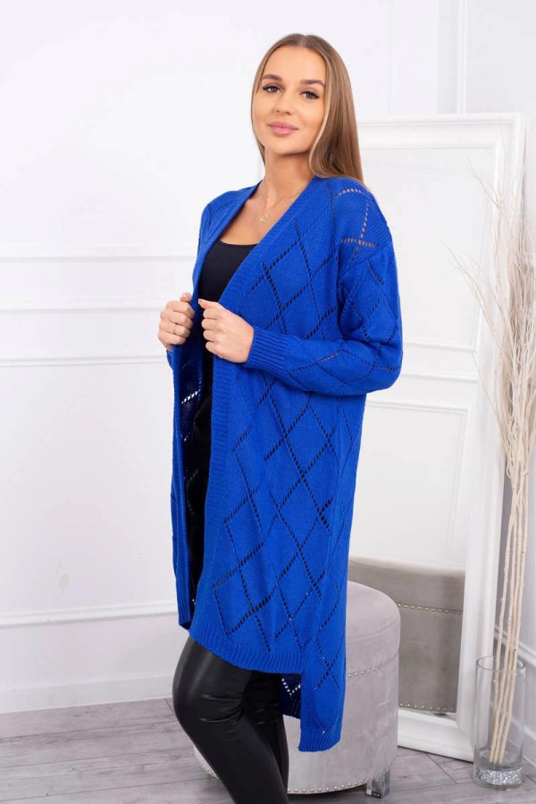 Kardigánový sveter s perforovaným vzorom model 2020-4 farba kráľovská modrá