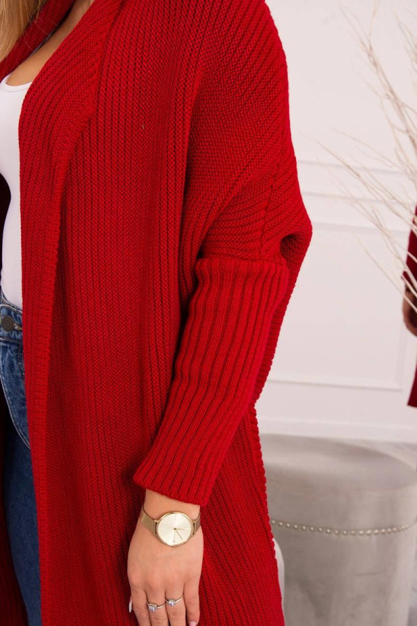 Kardigánový sveter s netopierími rukávmi červený