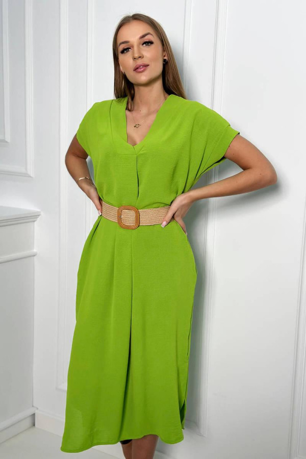 Midi šaty s ozdobným opaskom model 5904 zelené