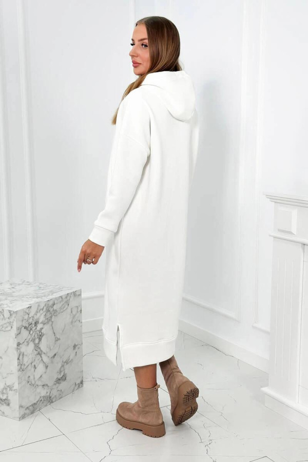 Dlhé zateplené šaty s kapucňou model 9623 farba ecru