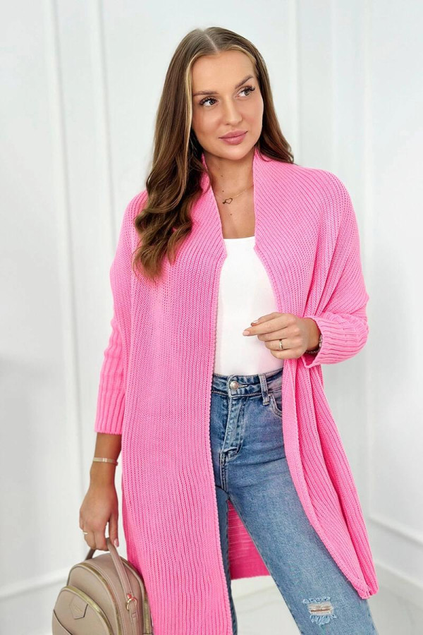 Kardigánový sveter s netopierími rukávmi jasný ružový