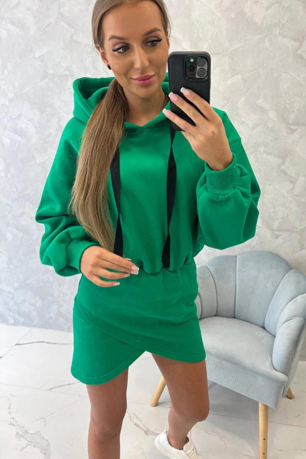 Zateplené mikinové šaty s kapucňou model 9432 zelené