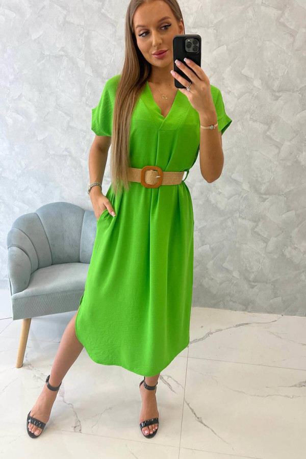 Midi šaty s ozdobným opaskom model 5904 zelené