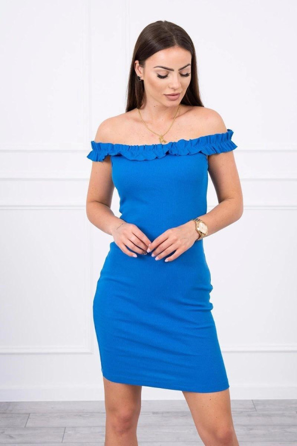 Šaty s odhalenými ramenami model 9097 farba kráľovská modrá
