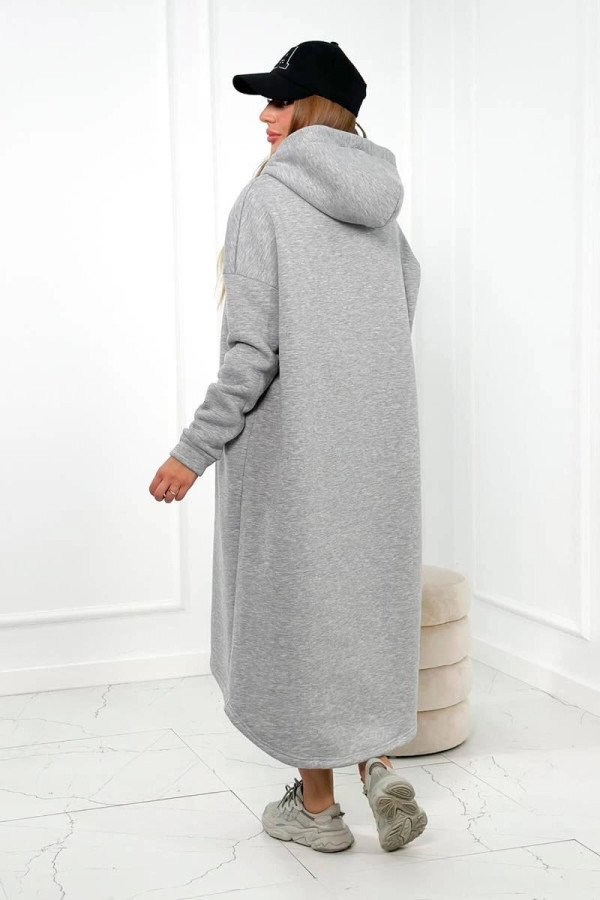 Zateplené mikinové šaty s ozdobným zipsom vpredu model 9386 šedé