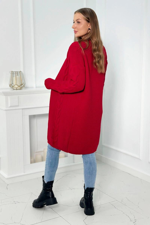 Kardigánový sveter s vrkočovým vzorom model 2021-5 červený