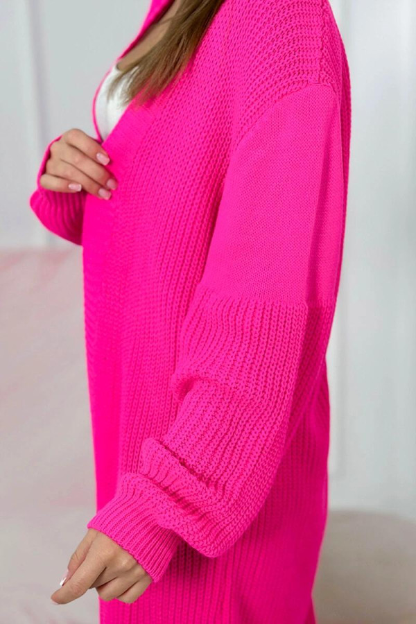 Kardigánový úpletový sveter model 2019-2 neónovo ružový